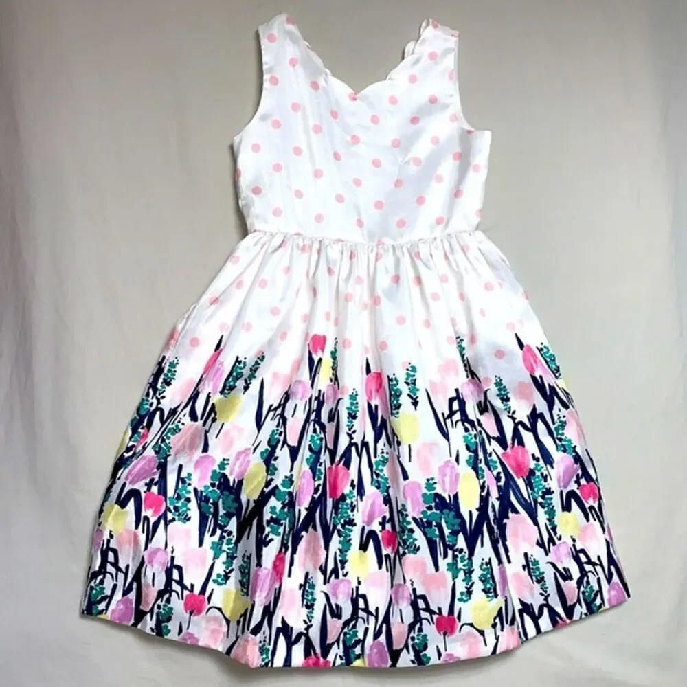 Gymboree Floral Pattern Fit & Flare Girls 10 Spring Party Dress Polka Dot